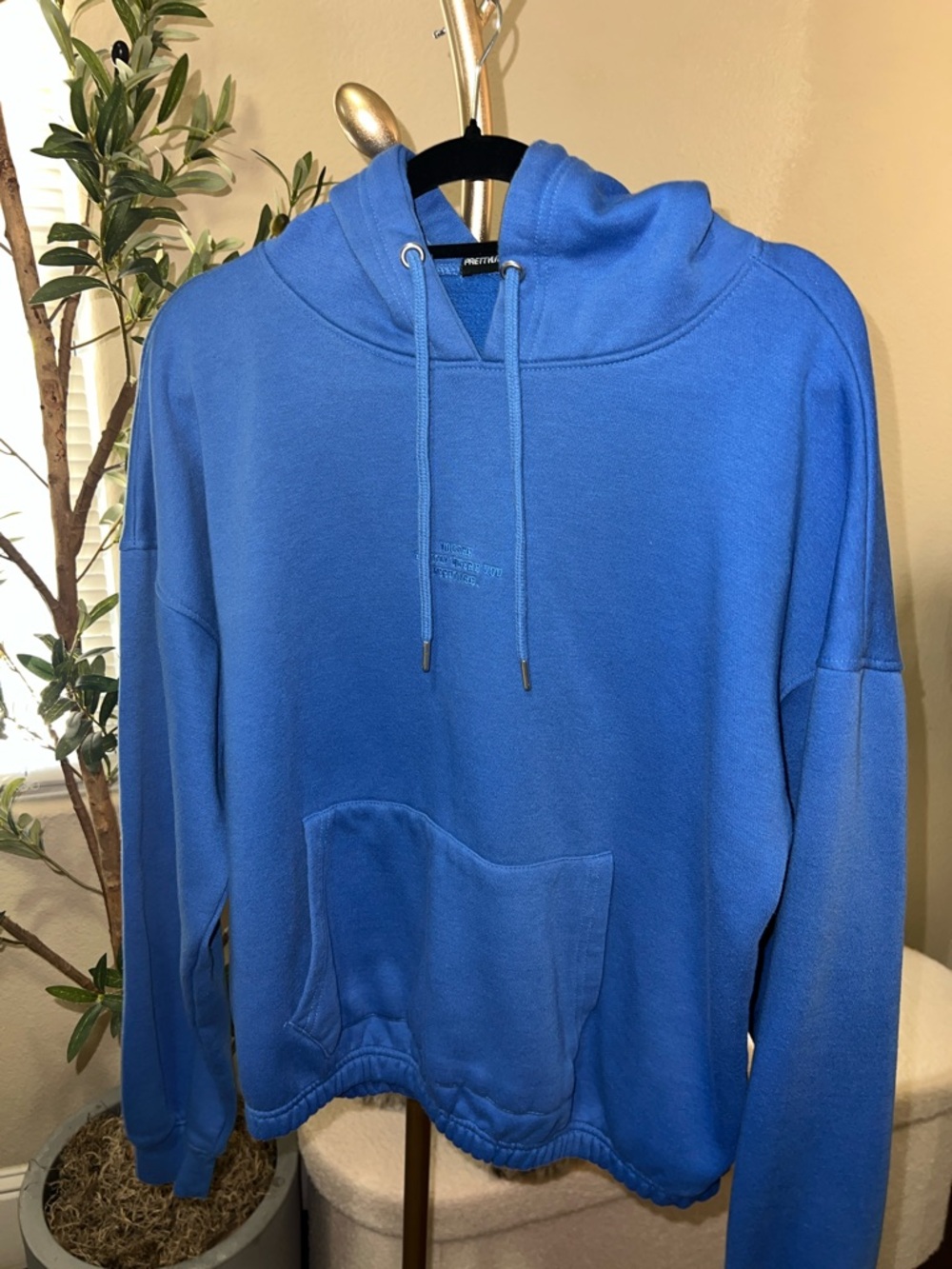 PrettyLittleThing Blue Pullover Hoodie with Drawstring